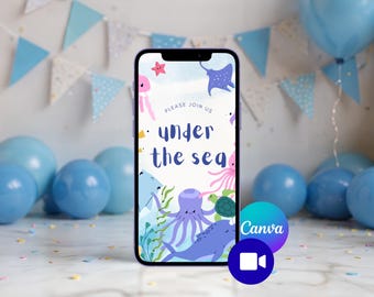 Under the Sea Birthday eVite Animated Invitation Template, Mobile Invite, Digital Invitation,  Canva Template, Birthday Boy, Birthday Girl