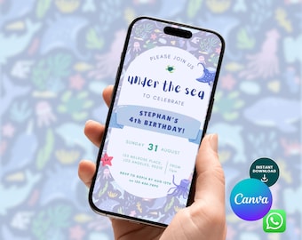 Under the Sea Birthday Mobile Invitation Template, Canva Template, Mobile Invite, Ocean Party, Birthday Boy, Birthday Girl, Kids Birthday