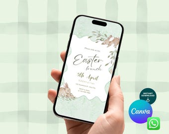 Easter Lunch Brunch Mobile Invitation - Canva Template - Digital Download