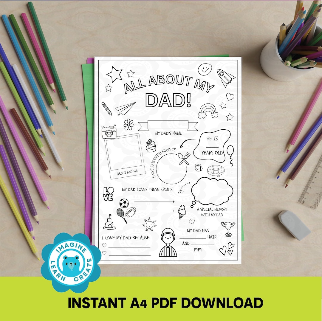Printable Fathers Day Coloring Page - All About My Dad Questionnaire ...
