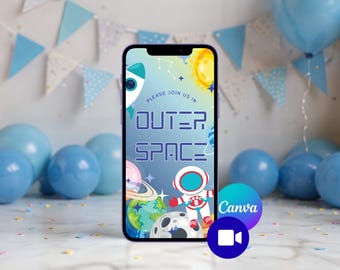 First Trip Around The Sun eVite, first birthday Animated Invitation - Canva Template - Digital Download - Boy Birthday - Girl Birthday