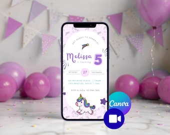 Unicorn Birthday Invitation - Animated Invitation - Canva Template - Digital Download