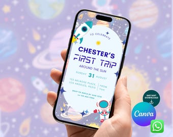 First Trip Around The Sun - First Birthday Mobile Invitation - Canva Template - Digital Download - Boy Birthday - Girl Birthday