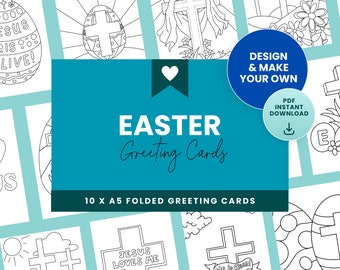 Easter Printable Colouring Cards Christian - Set of 10 - PDF Instant Download