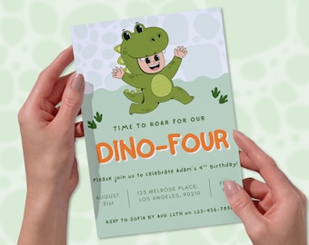 Dinosaur Birthday Invitation - Canva Template - Digital Download