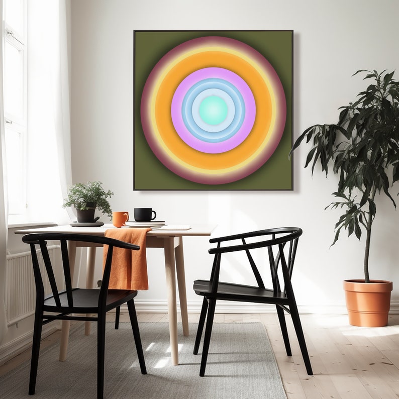 SPIN 2, Glowing Minimalist Circles, Meditative Abstract Print, Original Art, Mid Century Modern, Centered Round Portals, Canvas or Paper image 2