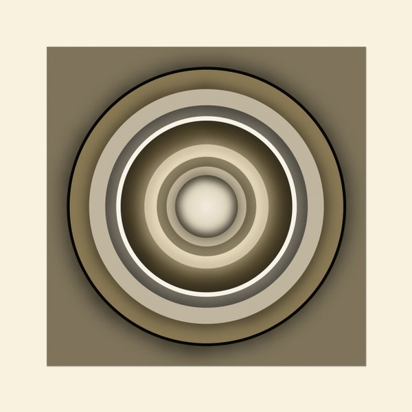 SPIN 10, Cercles minimalistes lumineux, Impression abstraite méditative, Art original, Moderne du milieu du siècle, Portails ronds centrés, Toile ou papier