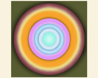 SPIN 2, Glowing Minimalist Circles, Meditative Abstract Print, Original Art, Mid Century Modern, Centered Round Portals, Canvas or Paper