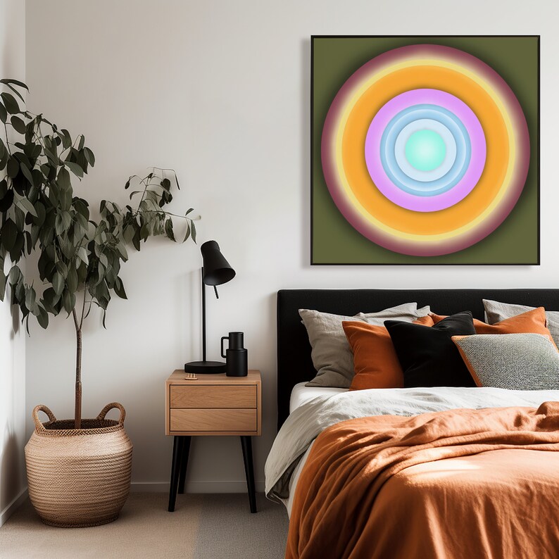 SPIN 2, Glowing Minimalist Circles, Meditative Abstract Print, Original Art, Mid Century Modern, Centered Round Portals, Canvas or Paper image 4