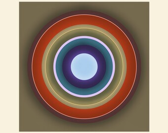 SPIN 16, Glowing Minimalist Circles, Meditative Abstract Print, Original Art, Mid Century Modern, Centered Round Portals, Canvas or Paper