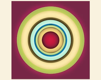 SPIN 19, Glowing Minimalist Circles, Meditative Abstract Print, Original Art, Mid Century Modern, Centered Round Portals, Canvas or Paper