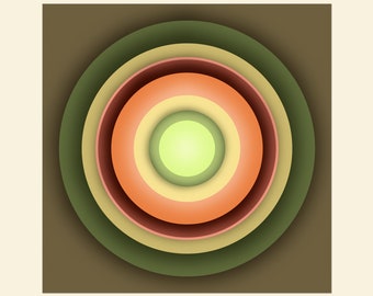 SPIN 18, Glowing Minimalist Circles, Meditative Abstract Print, Original Art, Mid Century Modern, Centered Round Portals, Canvas or Paper