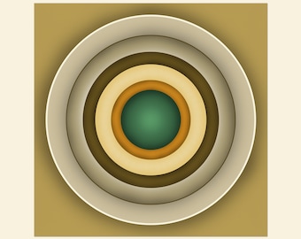 SPIN 6, Glowing Minimalist Circles, Meditative Abstract Print, Original Art, Mid Century Modern, Centered Round Portals, Canvas or Paper