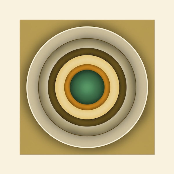SPIN 6, cercles minimalistes lumineux, impression abstraite méditative, oeuvre d'art originale, portails ronds modernes Mid-Century, toile ou papier