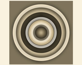 SPIN 9, Glowing Minimalist Circles, Meditative Abstract Print, Original Art, Mid Century Modern, Centered Round Portals, Canvas or Paper