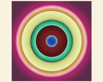 SPIN 3, Glowing Minimalist Circles, Meditative Abstract Print, Original Art, Mid Century Modern, Centered Round Portals, Canvas or Paper