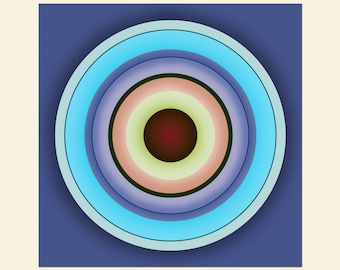 SPIN 17, Glowing Minimalist Circles, Meditative Abstract Print, Original Art, Mid Century Modern, Centered Round Portals, Canvas or Paper