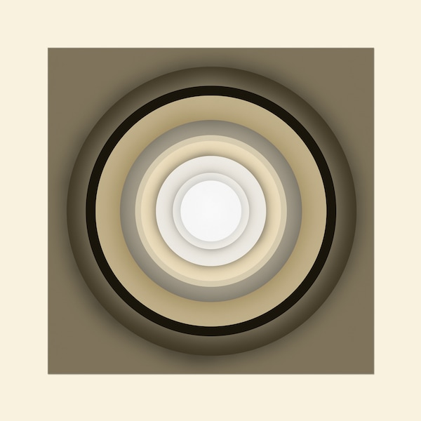 SPIN 12, cercles minimalistes lumineux, impression abstraite méditative, oeuvre d'art originale, portails ronds modernes Mid-Century, toile ou papier