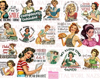 Retro Housewife Clipart Bundle – Sarcastic Vintage Graphics (Digital Download)