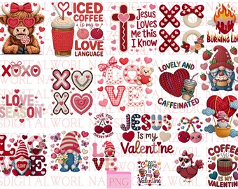 Valentine PNG Bundle Faux Yarn Coquette Preppy Be Mine Valentine Teddy Bear Crochet Knit Love Xoxo Highland Cow Red Pink Heart