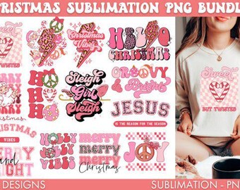 Pink Christmas PNG Bundle, Sublimation Designs (Digital Download)
