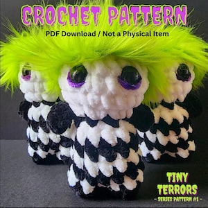 PDF * TINY * Terrors Series Pattern #1 Modello all&#39;uncinetto, download immediato, modello all&#39;uncinetto di Halloween, amigurumi, slasher, fantasma con la maggior parte