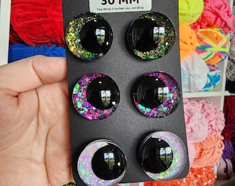 Set veiligheidsogen 3 paar, 30 mm, 25 mm OF 20 mm veiligheidsogen, kawaii-pupil, zinklood, glitter