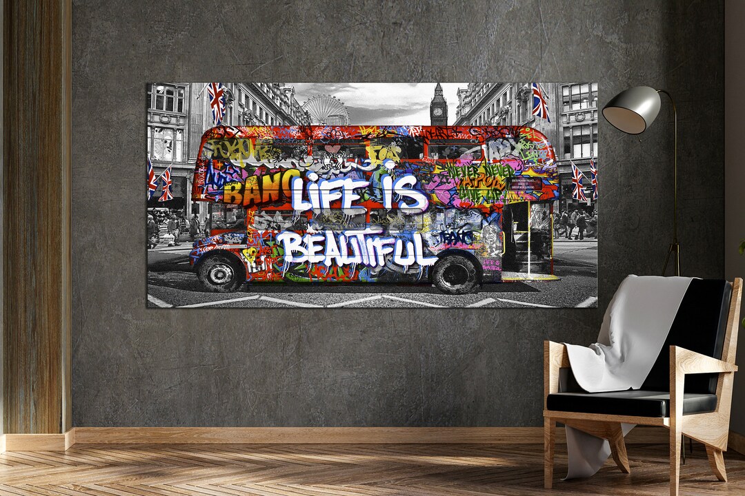 Life is Beautiful Art Color Pop Art Canvas Banksy Canvas Art