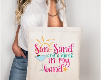Sac fourre-tout du soleil, du sable et un verre dans ma main 18,5 x 15 x 4,7 pouces