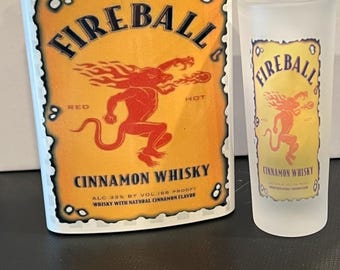 Fireball Cinnamon Whisky 8 oz Hip Flask & 3 oz Shot Glass Set