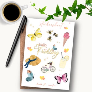 Stickerbogen "Hallo Frühling" | Frühling, Geschenk, Ostern, Spring Sticker Sheet, Schmetterling, Butterflies, bee happy, decoration, planner