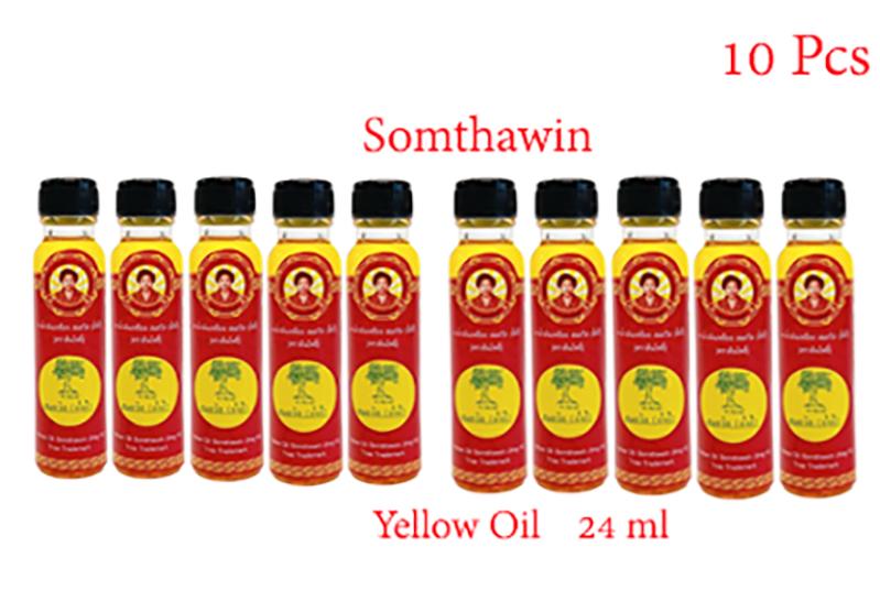 10x Somthawin Yellow Oil 24ml Traditional Thai Aromatherapy Oil, Natural Herbal Blend,Natural Relaxation