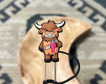 highland cow straw topper, cow straw topper, stanley straw topper, 10mm straw topper, cute straw topper