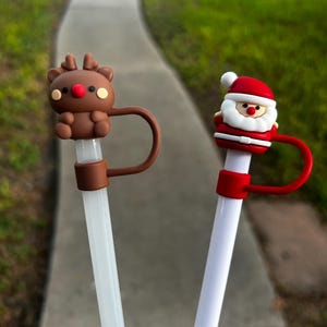 Santa straw topper, Reindeer straw topper, 3D Christmas straw toppers