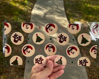 Christmas Sugar Cookies Libbey Glass Wrap, Small Cute Holiday Snowman Reindeer Tree physical cup wrap UV DTF, Trendy 16oz Beer wrap