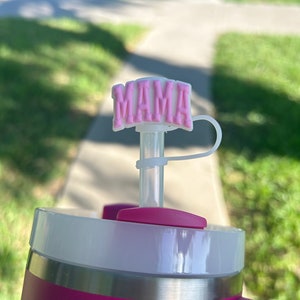 Light pink MAMA straw topper, Varsity MAMA straw cover, Pink tumbler acessories