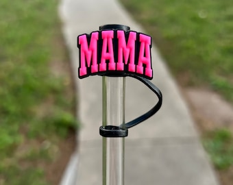 Varsity mama straw topper, pink mama straw cap, mama straw topper, cute straw cap for Stanley, Stanley accessories