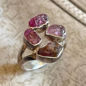 Handmade Raw Pink Tourmaline Sterling Silver Ring (US 7)