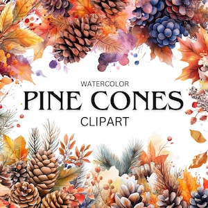 Set von 45 Herbst Botanicals Clip Art, Aquarell Herbst Clipart, Herbst Tannenzapfen Clipart, Hallo Herbst, Aufkleber, Laub, kommerzielle Nutzung