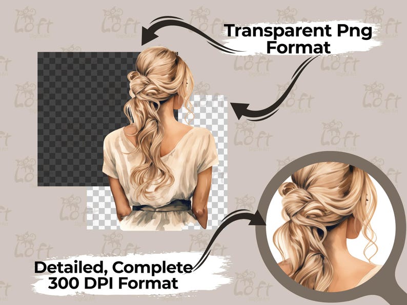 Watercolor Woman Hair Clip Art, Fashion Clipart, Beautiful Hair ...