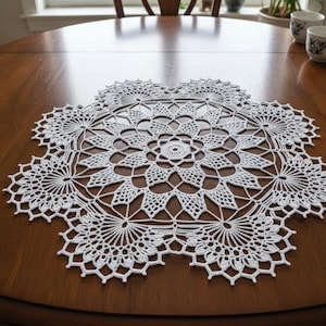 Handmade Crochet Doily: 18" Beige Cotton Lace Table Centerpiece