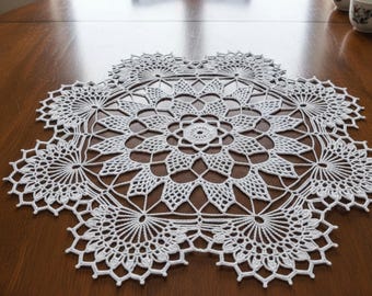 Handmade Crochet Doily: 18" Beige Cotton Lace Table Centerpiece