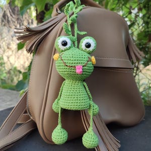 Crochet Frog Keychain: Handmade Cotton Amigurumi Bag Charm