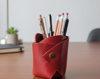 Porte-stylo en cuir, Organiseur de bureau fait main, Pot à crayons en cuir, Porte-pinceau, Décoration de bureau minimaliste