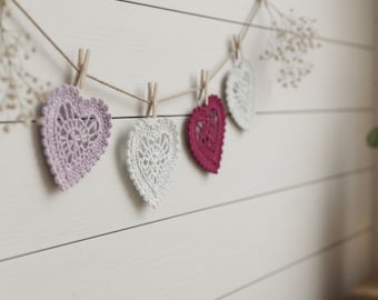 Crochet Heart Decor Set, Handmade Cotton Doilies, Valentine's Day Accents