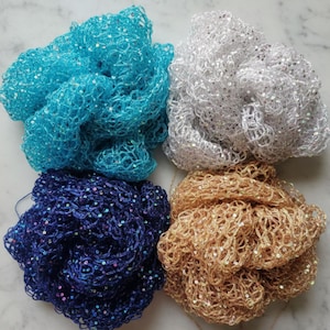 Handmade Sequin Triangle Shawl Versatile Knitted Wrap Headscarf or Belt Accent