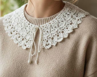 Handmade Crochet Collar – White Lace Peter Pan Style, Cotton Yarn