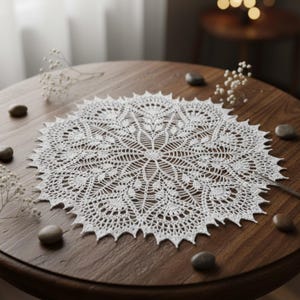 Handmade Crochet Cotton Doily, Light Beige Lace Table Centerpiece (18 inch)