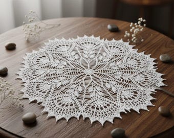 Handmade Crochet Cotton Doily, Light Beige Lace Table Centerpiece (18 inch)