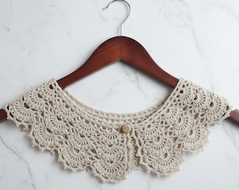 Handmade Crochet Lace Collar, Beige Victorian Style Necklace